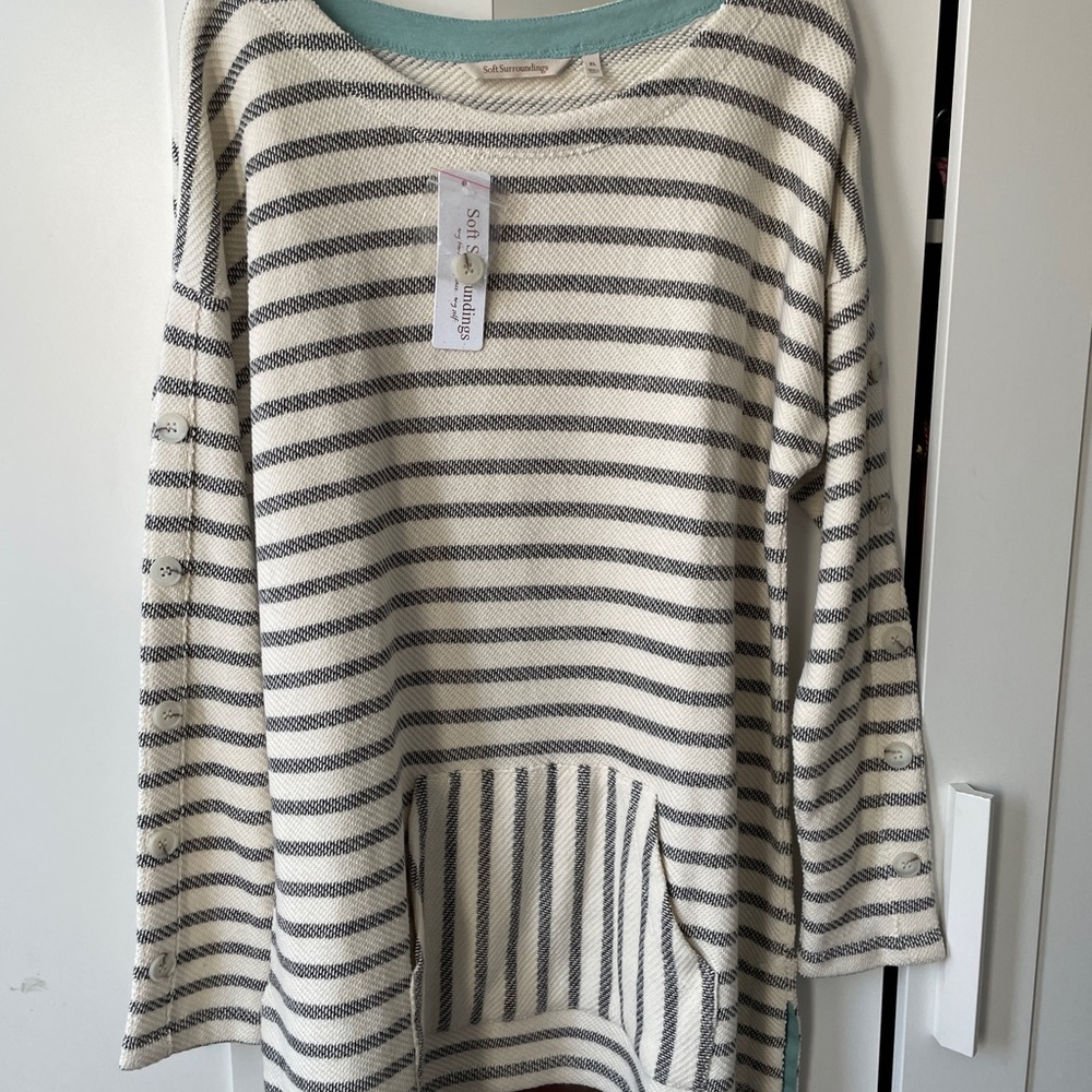 Womens Soft Surroundings Asya Stripe Pullover Hoodie sweater Size XL